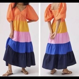 FARM Rio for Anthropologie Tiered Color Block Maxi Dress  - XS petite